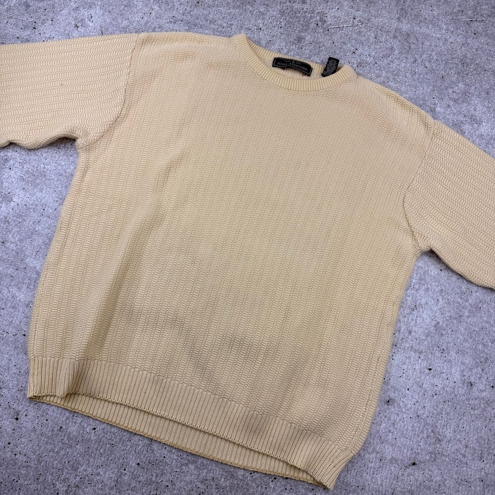 Vintage John Ashford Knit Crew Neck Yellow Cotton Grandpa Sweater Mens Medium - Picture 2 of 9